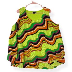 Kaari Blue Sleeveless Top Womens Plus 2X Lime Green Pink Orange Tiered Hem